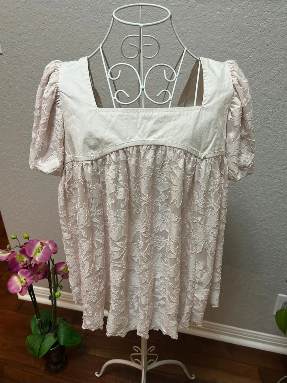 Women's Lace Overlay Puff-Sleeve Top in Light Blush by Free People S